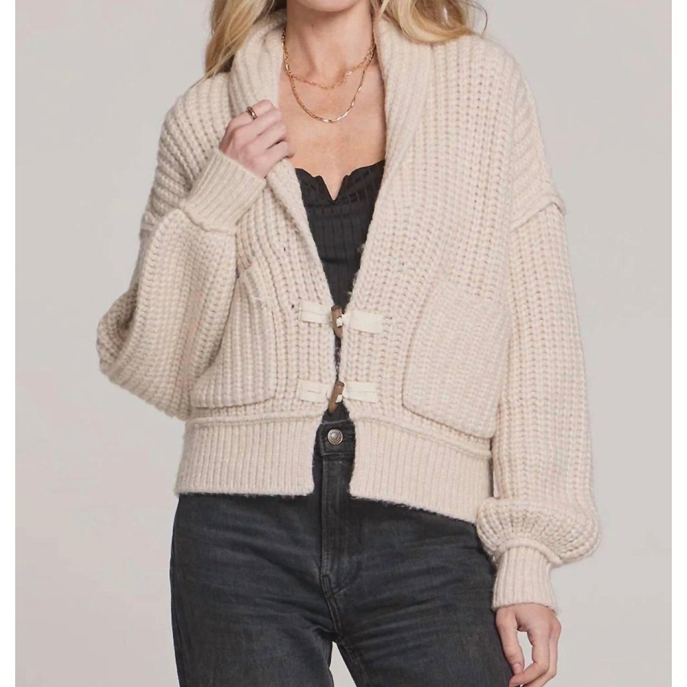 Saltwater Luxe Women's Natural Cain Cardigan Beige Chunky Knit Women's  Medium